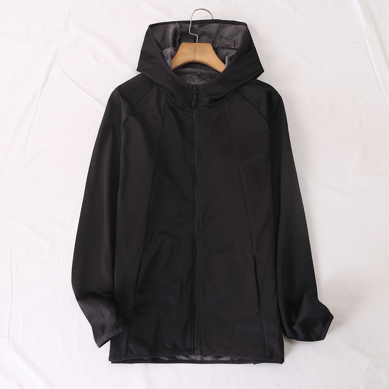 运动拉链侧口袋连帽薄绒卫衣外套