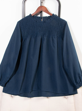 日单大码秋冬新款休闲文艺百搭木耳边立领长袖衬衫小衫女29535