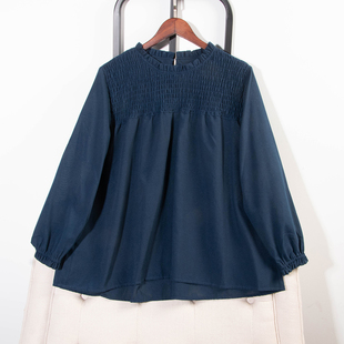 小衫 日单大码 衬衫 休闲文艺百搭木耳边立领长袖 女29535 秋冬新款