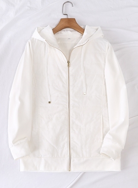 日单冬季季新款简单休闲拼接连帽系带长袖拉链薄棉衣外套女17550
