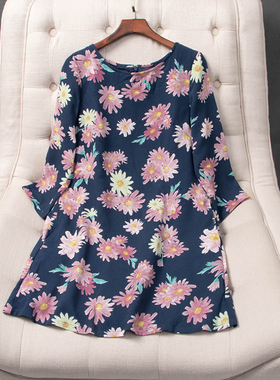 日单原单春秋季新款时尚后拉链雪纺印花七分袖连衣裙女裙14129