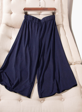 日单品牌春夏新款简约百搭大版松紧腰薄款麻调阔腿裤九分裤30042