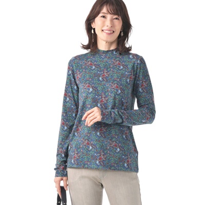 印花弹力高领长袖T恤打底衫