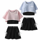 日单女童泳衣套装 半身裙3件套30448 松紧要带安全裤 圆领上衣 背心