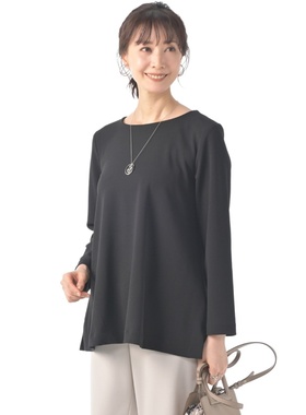 日单春秋新款优雅气质OL圆领后颈一粒扣下摆开叉长袖卫衣女24330