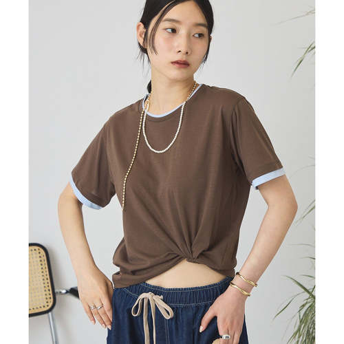 日单轻薄拼色圆领棉短袖T恤女