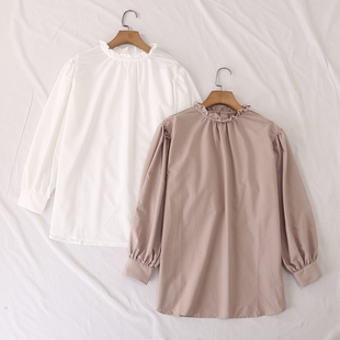 女27237 衬衫 日单品牌气质优雅春秋新款 木耳边立领后颈一粒扣长袖
