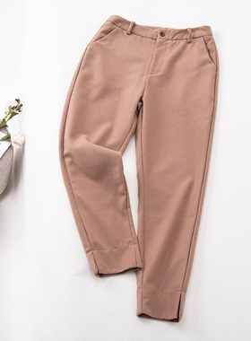 秋冬百搭修身纯色毛呢休闲裤高腰九分裤小脚裤裤脚开叉女裤10586