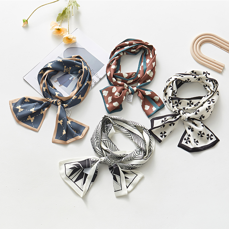 印花装饰长条双面飘带小丝巾