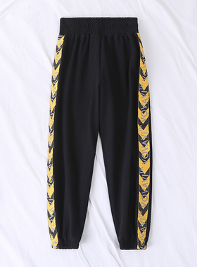 春夏季新品时尚休闲百搭运动松紧腰侧边印花休闲裤男女卫裤15377