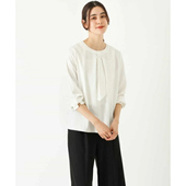 日单品牌春秋新款 简约通勤百搭圆领一粒扣飘带领带内衬衬衫 30698