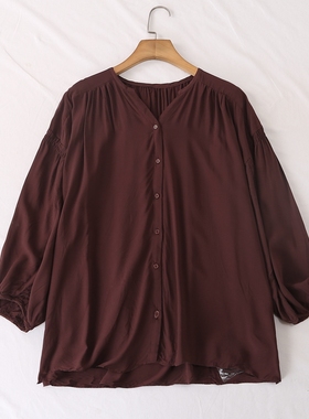 日单品牌LP春夏新款简单纯色气质百搭V领人造丝长袖大版衬衫28617