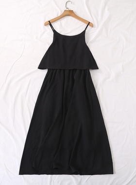 日单春夏新款时尚百搭甜美荷叶边拼接松紧腰吊带连衣裙女23870