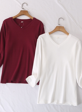 日单品牌春夏季新款简单纯色百搭鸡心领七分袖棉T恤打底衫25227