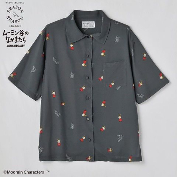 日单品牌春夏新款休闲翻领系扣小姑娘印花人造丝短袖衬衫女33513