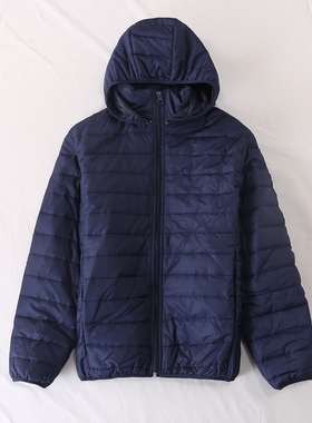 欧美单冬新款简单休闲可脱卸连帽拉链绗线款棉衣外套男女28567