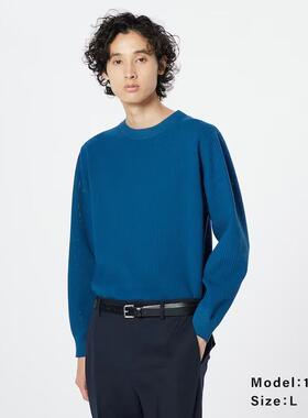 日单品牌春秋新款简单罗纹圆领华夫格肌理感长袖针织衫男女28941