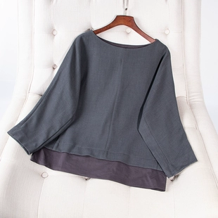 有范圆领下摆拼接长袖 新款 厚雪纺T恤上衣假两件女17828 秋冬季 时尚