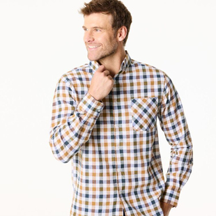 欧美单秋冬新款休闲翻领系扣格纹口袋透气棉麻长袖衬衫男女32205