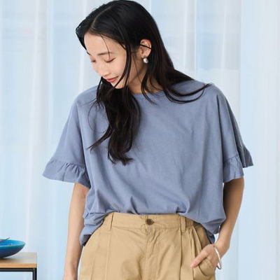 防紫外线凉感荷叶边短袖T恤小衫