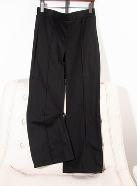 日单秋冬新款简单纯色温暖百搭半松紧腰内里薄绒直筒裤长裤31329