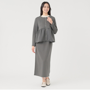 日单品牌秋冬新款简约大方通勤气质百搭圆领拉链外套半身裙32203