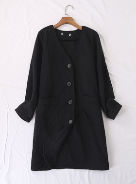 日单秋冬新款鸡心领系扣方形口袋菱形绗线夹棉外套薄棉衣女24893