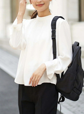 日单品牌春秋新款优雅气质圆领后颈一粒扣带内衬雪纺衫衬衫30640