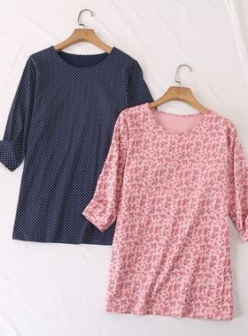 日单品牌春夏新款清新文艺范小碎花印花五分袖棉T恤小衫女28531