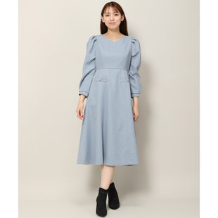 日单优雅知性气质心形领后背拉链剪裁收腰提花七分袖连衣裙31816