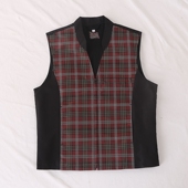 简单百搭OL翻领前襟拉链格子拼接短款 日单品牌秋季 新品 马甲27127