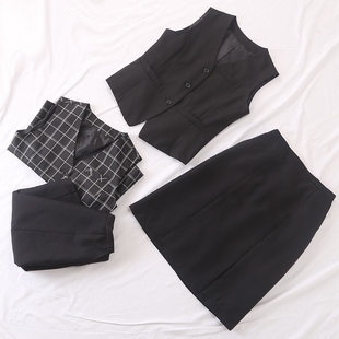 半身裙职业套装 日单品牌春秋新款 马甲 西装 26406 OL气质V领无袖