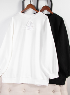 日单品牌秋冬新款休闲百搭罗纹领字母印花大版薄绒卫衣男女28673