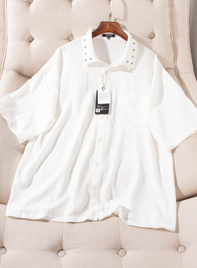 日单品牌夏季新款时尚休闲时尚翻领铆钉装饰短袖雪纺衫衬衫29503