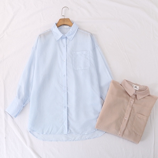防晒衫 衬衫 25281 系扣细条薄长袖 日单春夏轻盈透视感翻领宽松大版