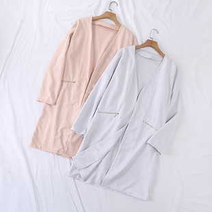 风衣外套15405 西装 清仓日单春秋季 简约大方气质拉链口袋雪纺长款