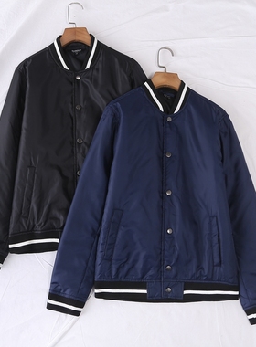 日单秋冬时尚休闲简单立领长袖夹薄棉棒球服短款棉衣外套女17023