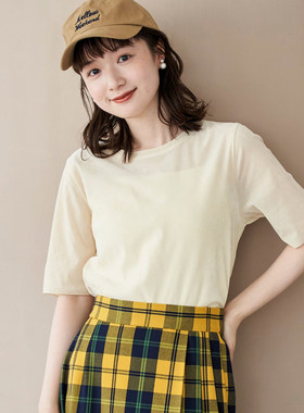 日单ce夏季丝绒圆领短袖T恤女