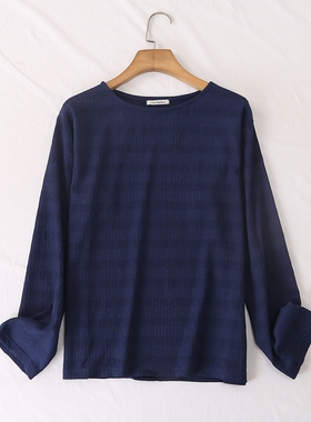 日单品牌春秋新款简单休闲百搭圆领坑条肌理感长袖T恤打底衫28548