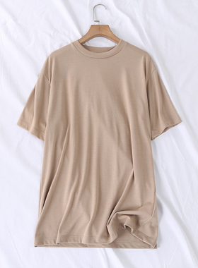 日单夏新款时尚简约百搭圆领后背印花纯色大版短袖棉T恤情侣14516