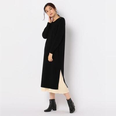 下开叉针织连衣裙+半身裙套装女
