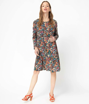 孕妇装碎花印花长袖连衣裙