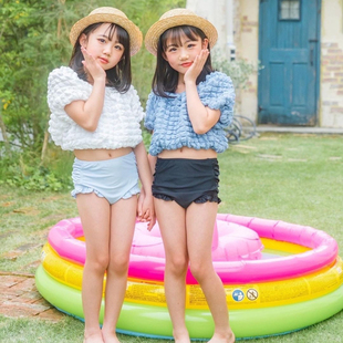 日单童装品牌夏季度假海边玩水圆领短袖泡泡T恤三角裤泳衣27067