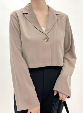 日单春秋新款时尚气质西装领一粒扣侧开叉长袖短西装外套女30396