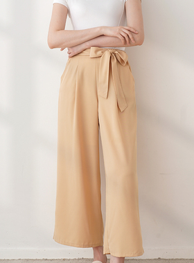 日单品牌春夏新款简约休闲百搭半松紧腰系带阔腿裤休闲裤女26983