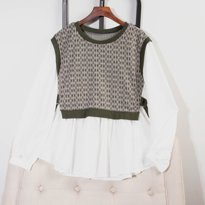 知性马甲拼接长袖衬衫假两件小衫