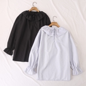 衬衫 日单品牌春秋新款 甜美淑女范荷叶边系带领松紧喇叭袖 女27239