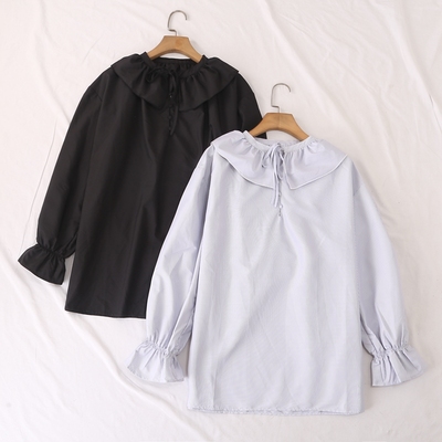 长袖衬衫上衣荷叶边系带喇叭袖