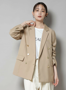 日单品牌春季通勤百搭休闲气质翻领金属双排扣口袋西装外套31982