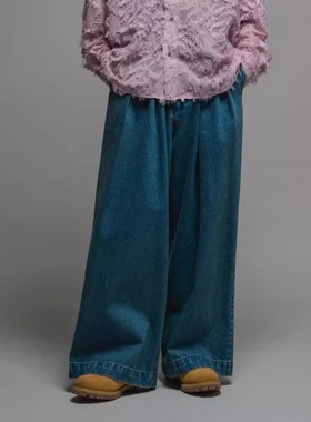 日单潮牌秋季新品时尚重磅水洗做旧棉牛仔裤宽松直筒裤男女31060